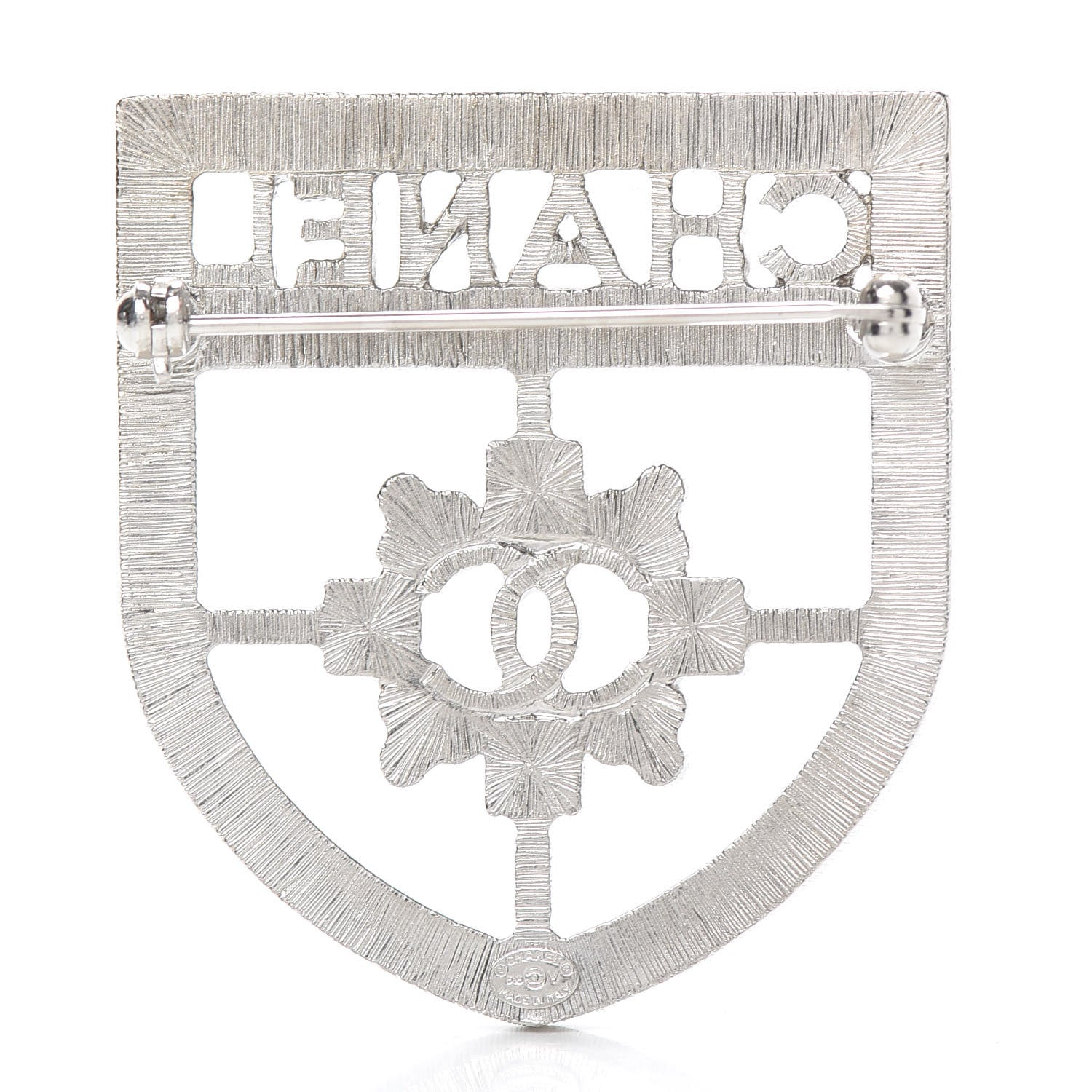Chanel Swarovski Baguette Crystal CC Shield Brooch Silver 3 of 5