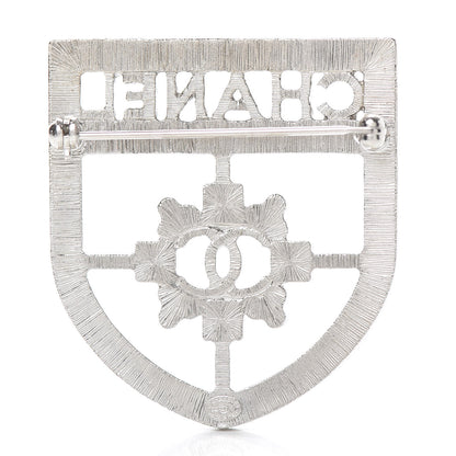 Chanel Swarovski Baguette Crystal CC Shield Brooch Silver 3 of 5