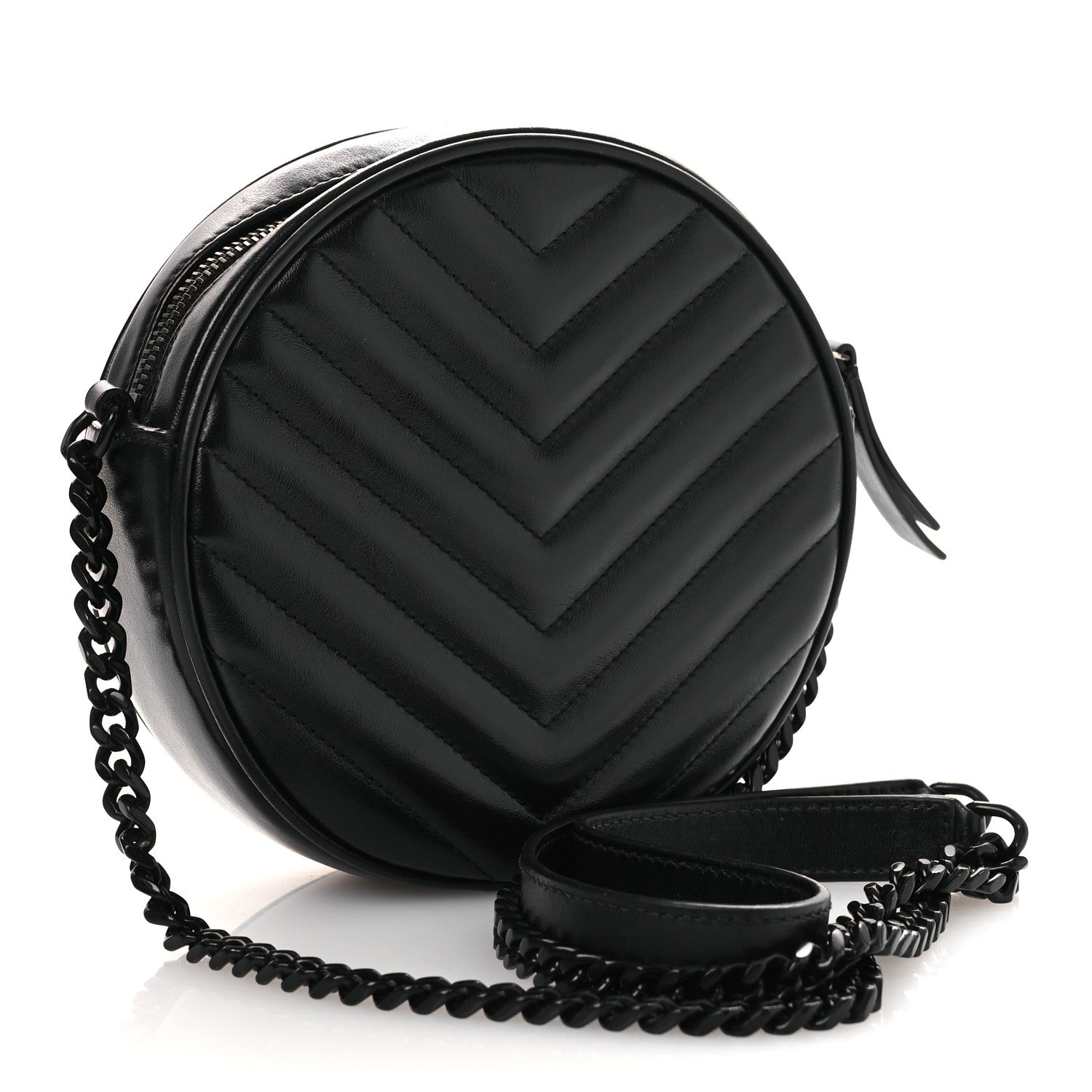 Saint Laurent Calfskin Matelasse Chevron Round Vinyle Camera Bag Black 3 of 13