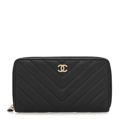 Chanel Caviar Chevron Quilted Medium Zip Around Wallet Black 1 of 13