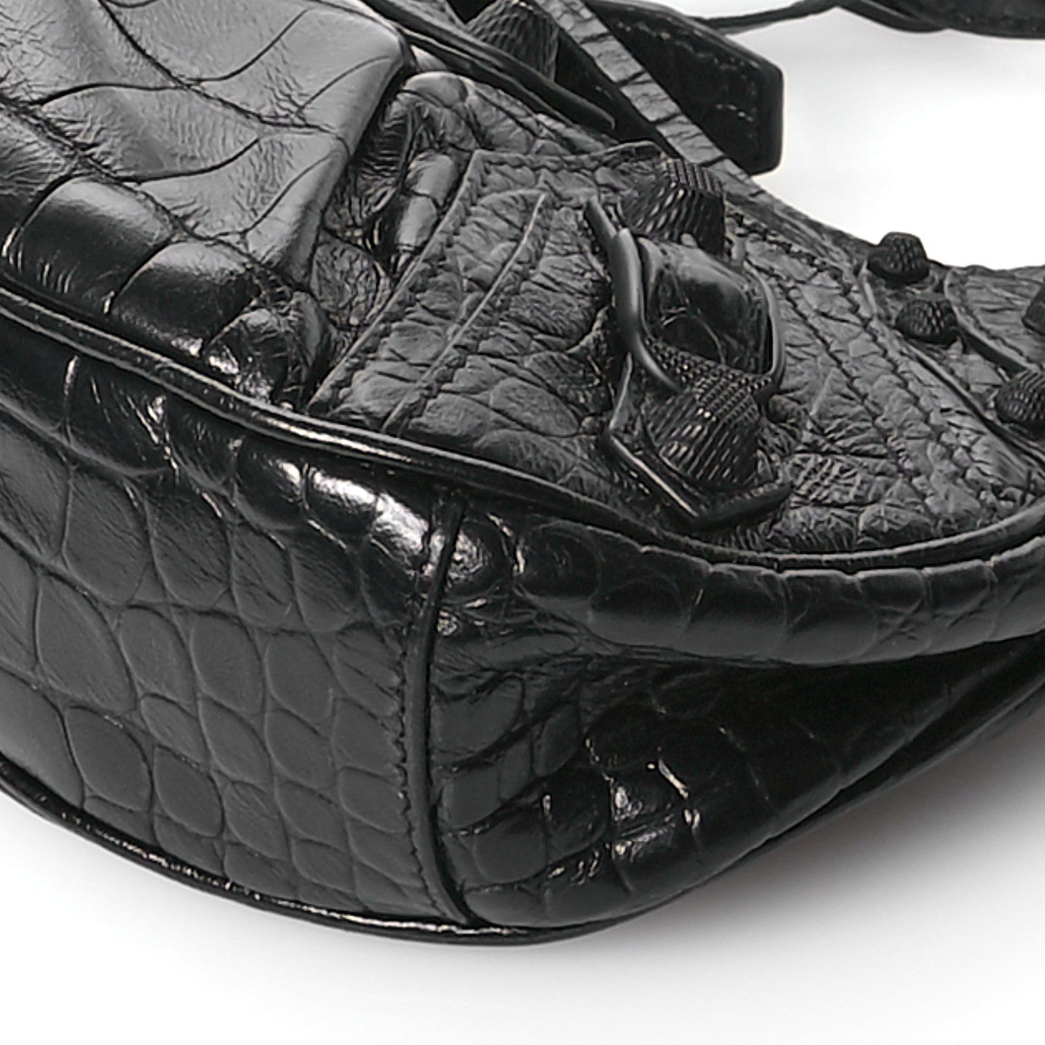 Balenciaga Extra Supple Calfskin Crocodile Embossed Monochrome Le Cagole Shoulder Bag XS Black 11 of 11