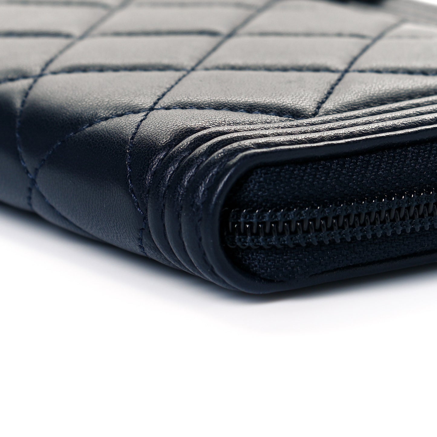 Lambskin Quilted Boy Zip Around Wallet Navy