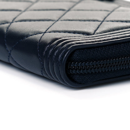 Chanel Lambskin Quilted Boy Zip Around Wallet Navy 11 of 11