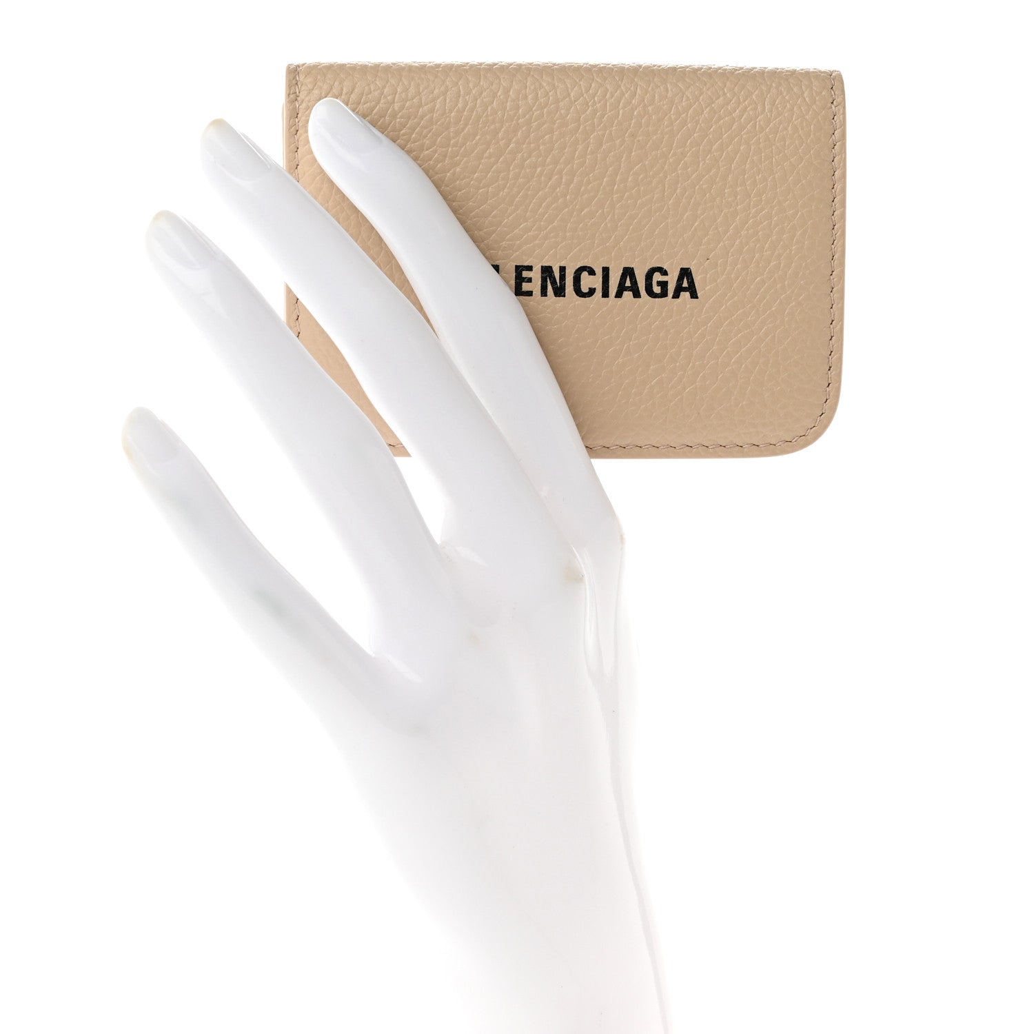 Balenciaga Grained Calfskin Logo Mini Cash Wallet Light Beige Black 2 of 8