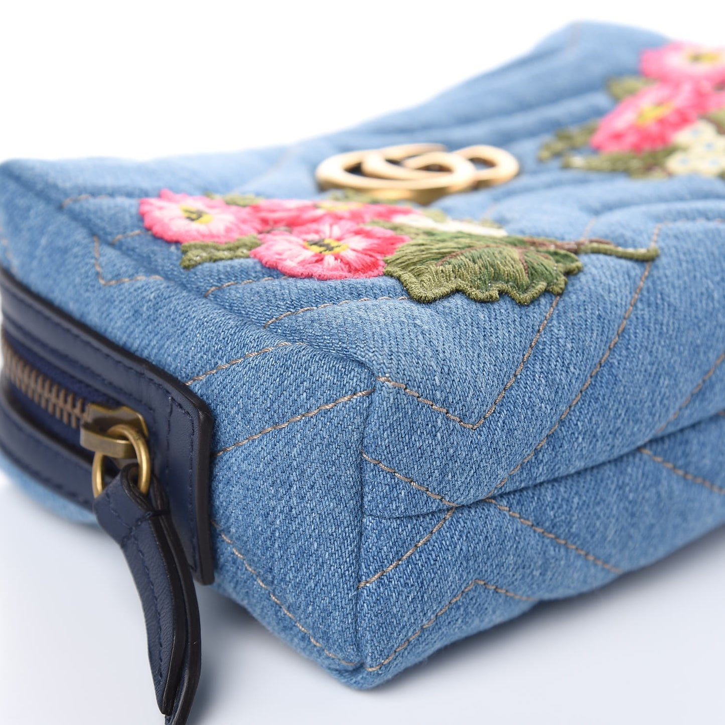 Denim Matelasse Flower Japan Limited GG Marmont Cosmetic Case Blue