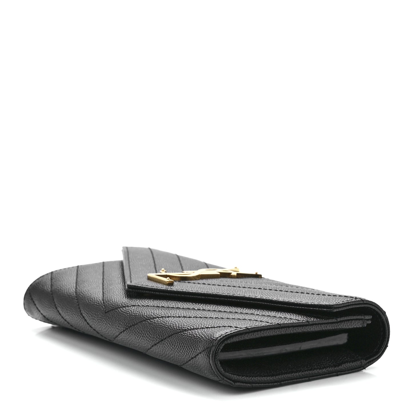 Grain De Poudre Matelasse Chevron Monogram Flap Wallet Black