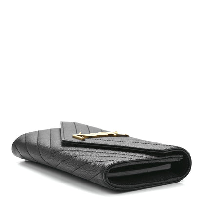 Saint Laurent Grain De Poudre Matelasse Chevron Monogram Flap Wallet Black 9 of 11