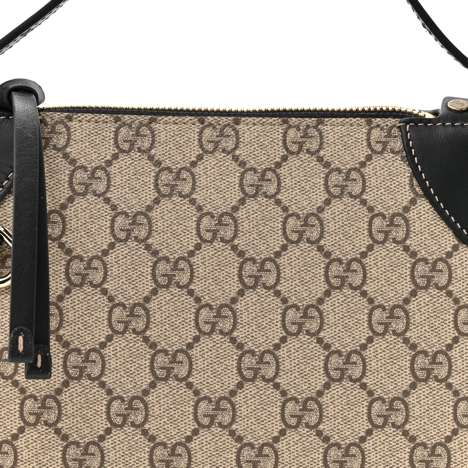 Gucci GG Supreme Monogram Textured Calfskin Small Emblem Shoulder Bag Beige Black 8 of 10