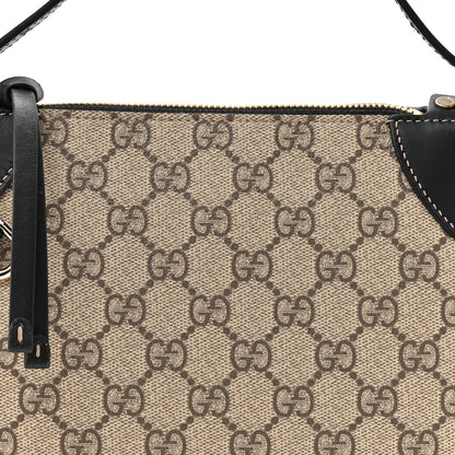 Gucci GG Supreme Monogram Textured Calfskin Small Emblem Shoulder Bag Beige Black 8 of 10