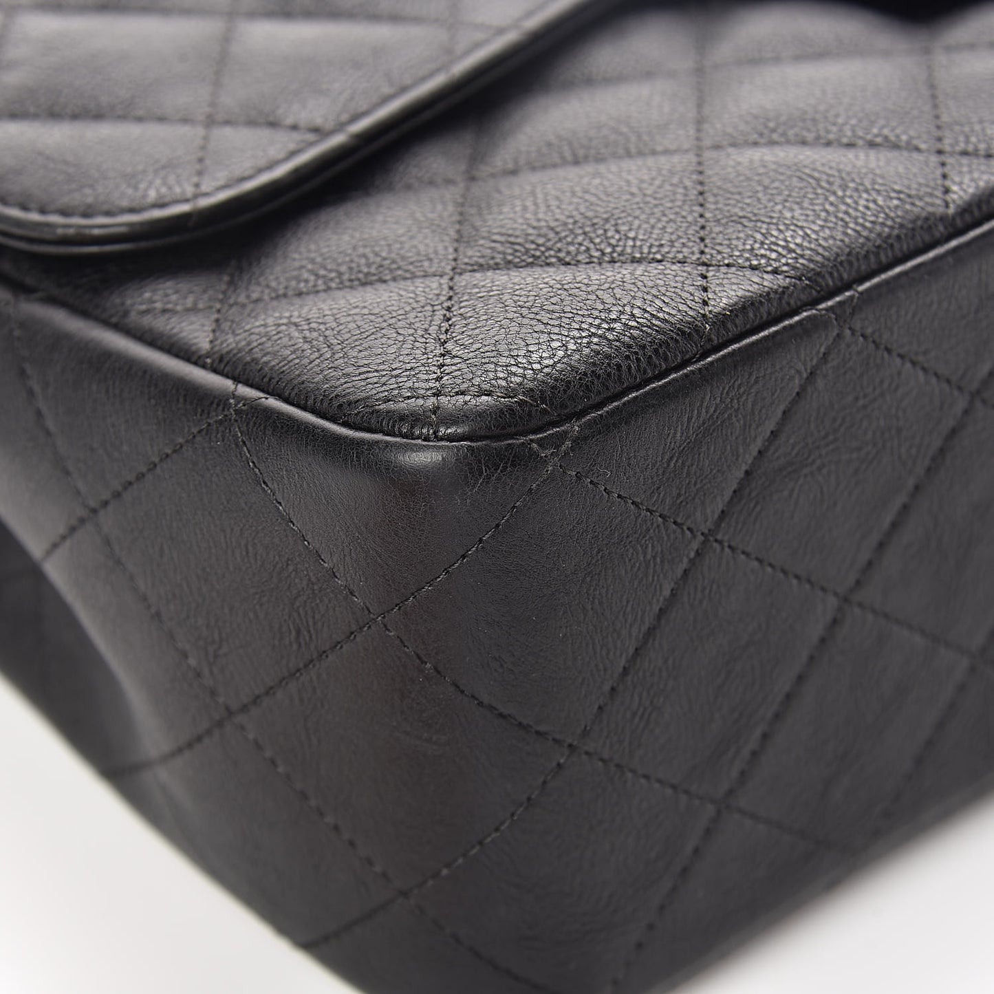 Crumpled Calfskin Quilted Jumbo Double Flap So Black