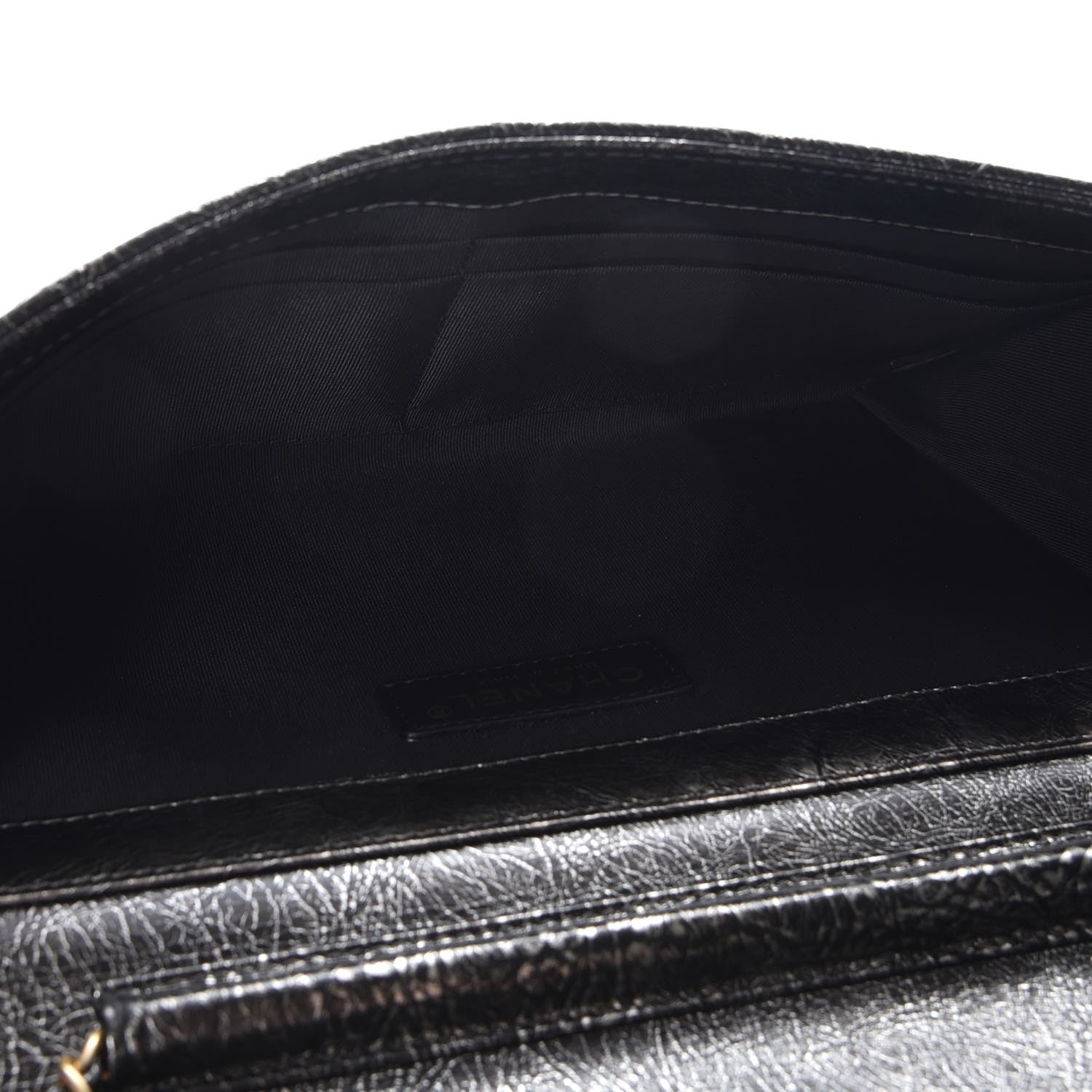 Chanel Cracked Metallic Calfskin Quilted Zip Away Chain Clutch Dark Silver 5 of 8