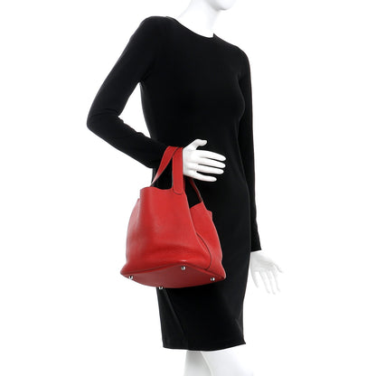 Hermes Taurillon Clemence Picotin Lock 22 MM Rouge Casaque 2 of 9
