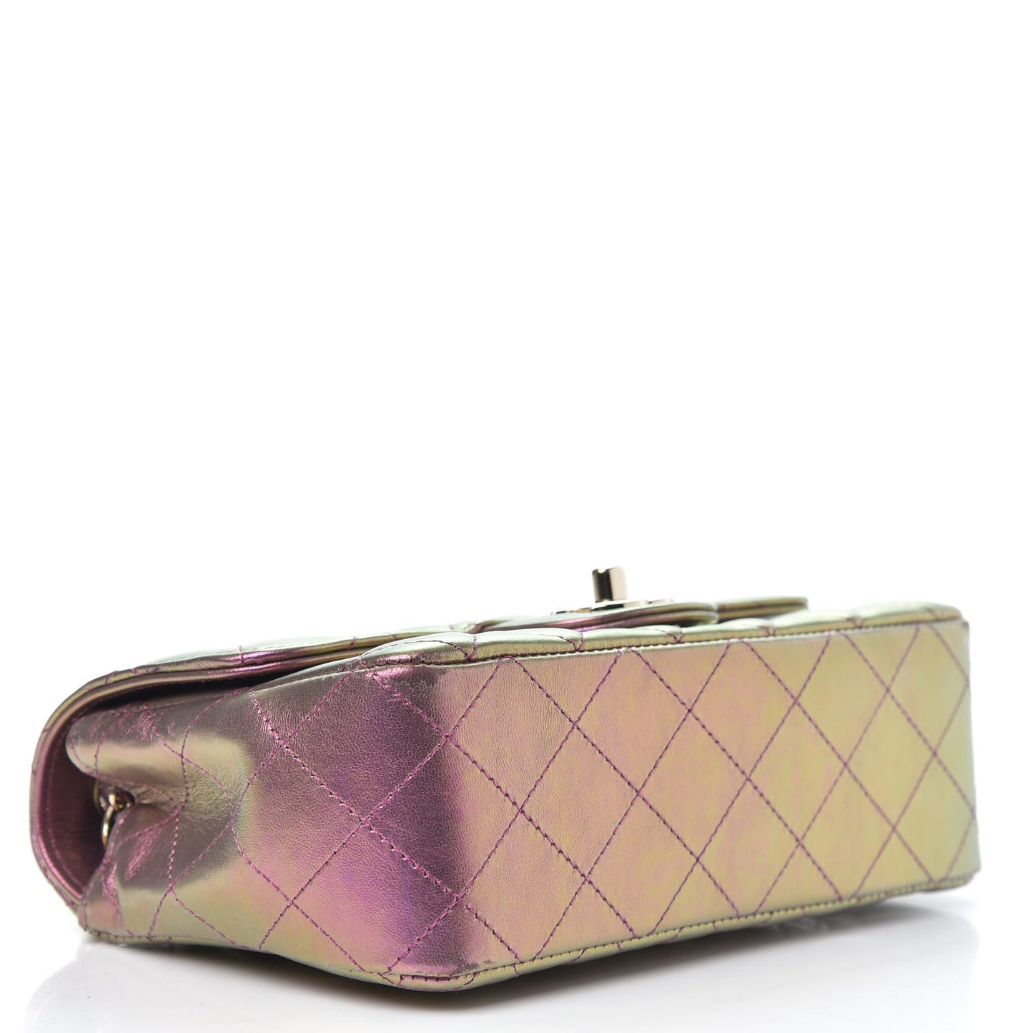 Iridescent Lambskin Quilted Mini Rectangular Flap Purple
