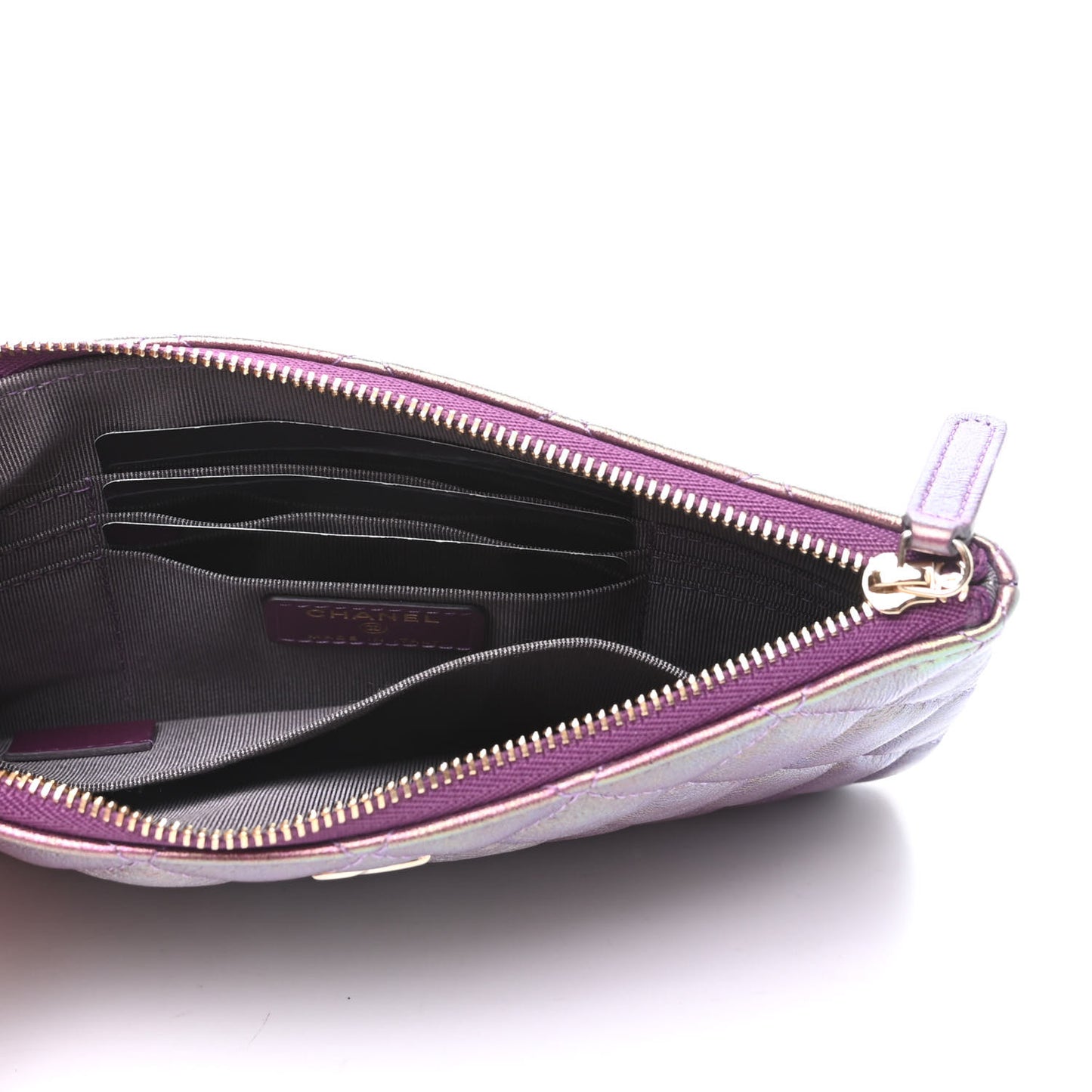 Iridescent Lambskin Quilted Cosmetic Case Purple