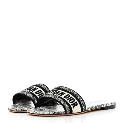 Christian Dior Canvas Plan de Paris Embroidered Dway Flat Slide Sandals 40.5 Off White Black 3 of 15