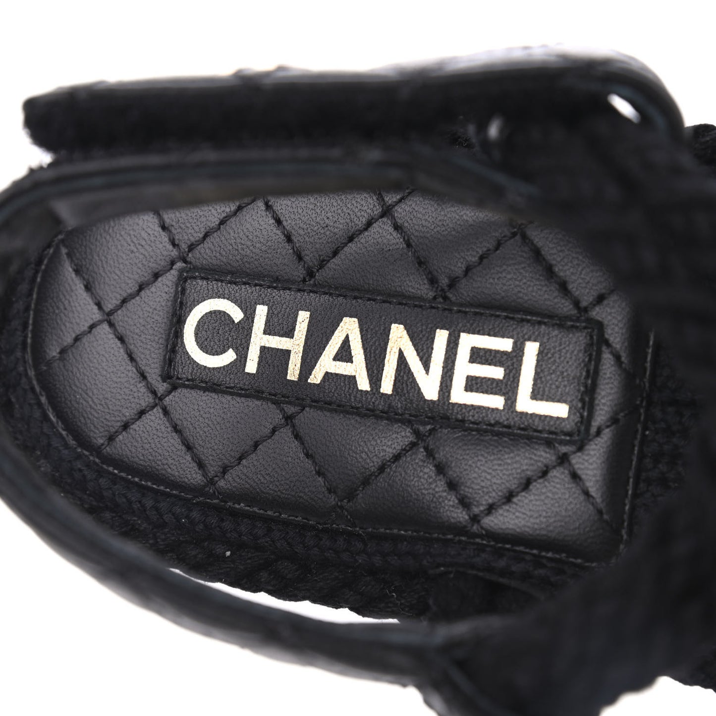Cord Lambskin Quilted Logo Sandals 36 Black