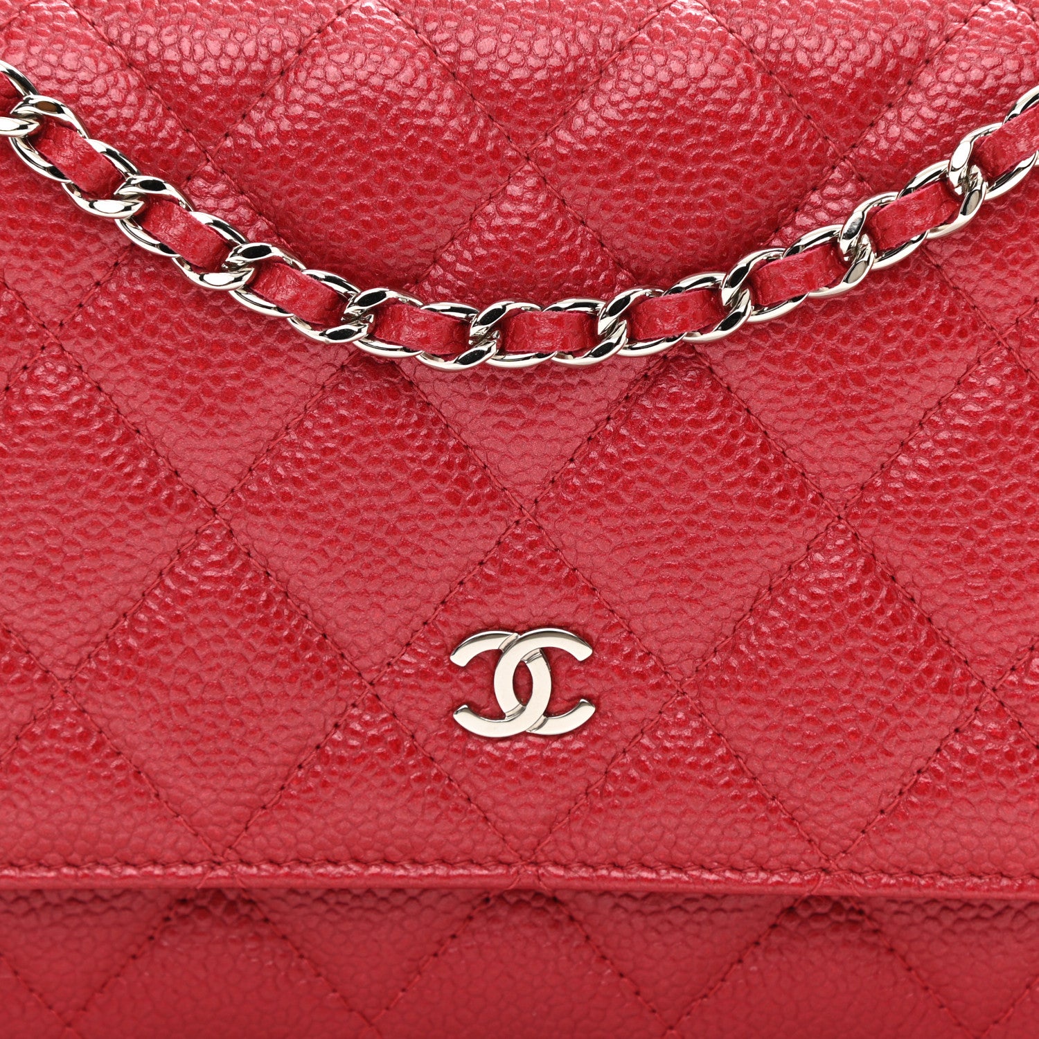 Chanel Metallic Caviar Quilted Wallet On Chain WOC Dark Pink 8 of 9