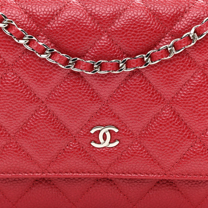 Chanel Metallic Caviar Quilted Wallet On Chain WOC Dark Pink 8 of 9