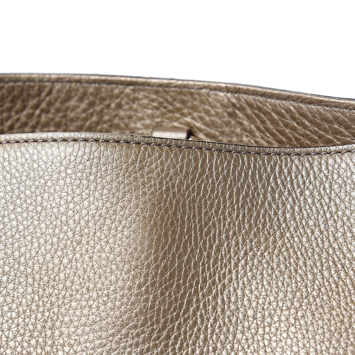 Metallic Pebbled Calfskin Large Soho Chain Shoulder Bag Golden Beige