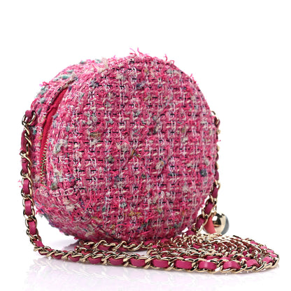 Chanel Tweed Quilted Round Clutch With Chain Pink 2 of 8