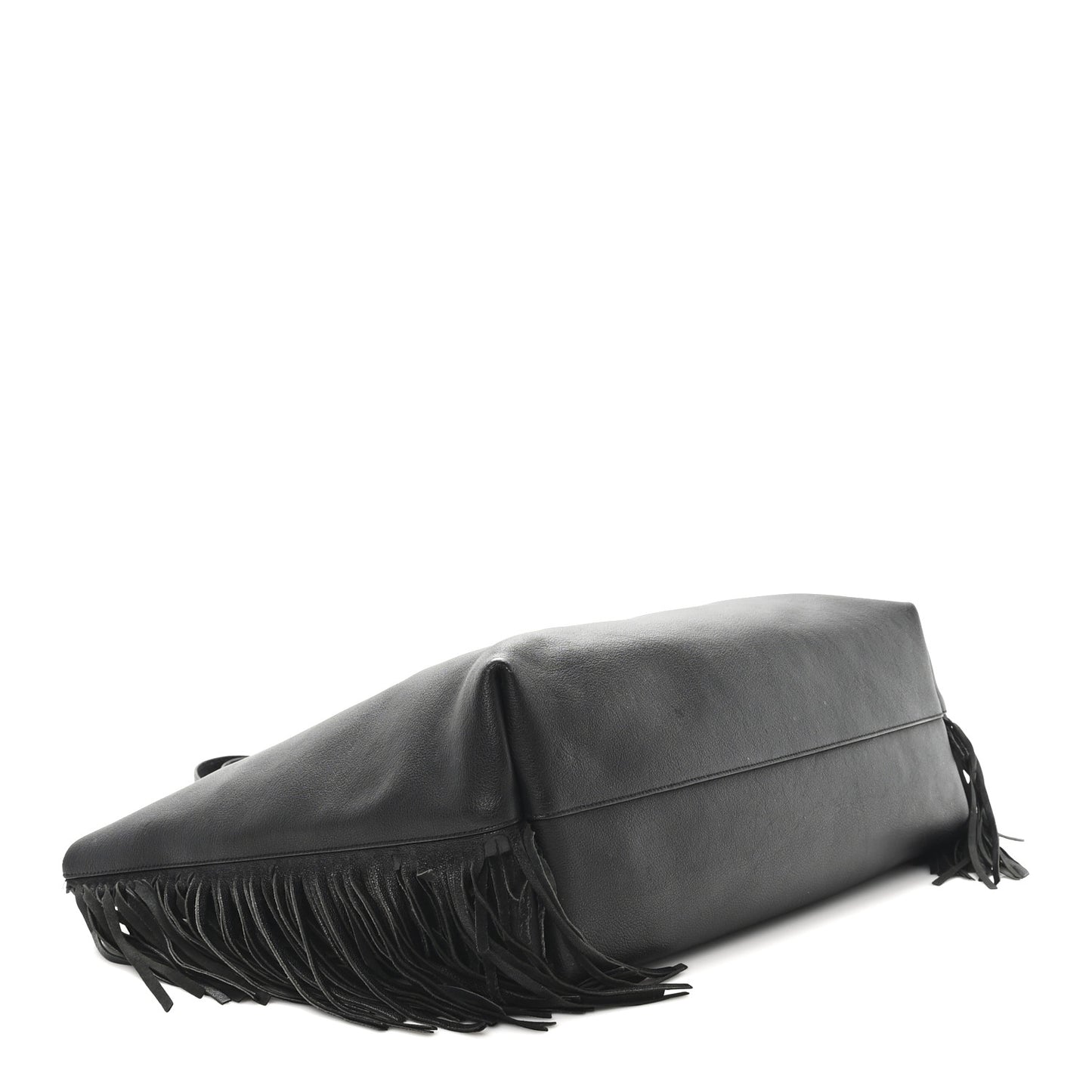 Calfskin Large Fringe Shopping Tote Black