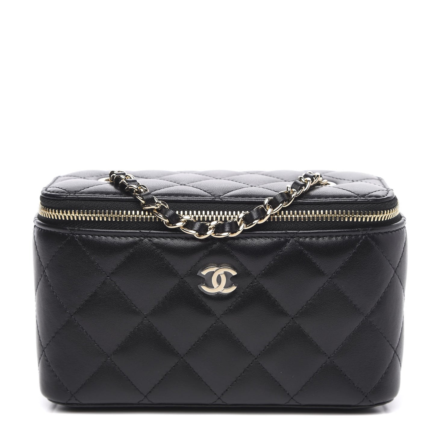 Lambskin Quilted Small Vanity Case With Chain Black