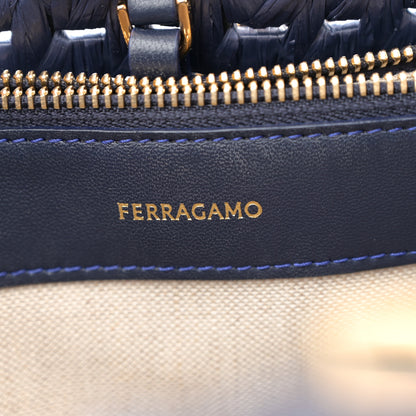 Salvatore Ferragamo Raffia Medium The Studio Box Bag Midnight 7 of 12