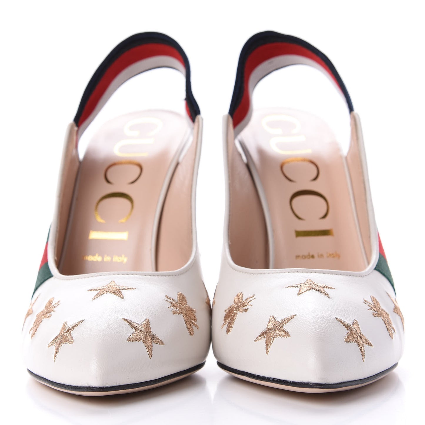 Malaga Kid Web Bee Star Embroidered Sylvie High Heel Slingback Pumps 40 White