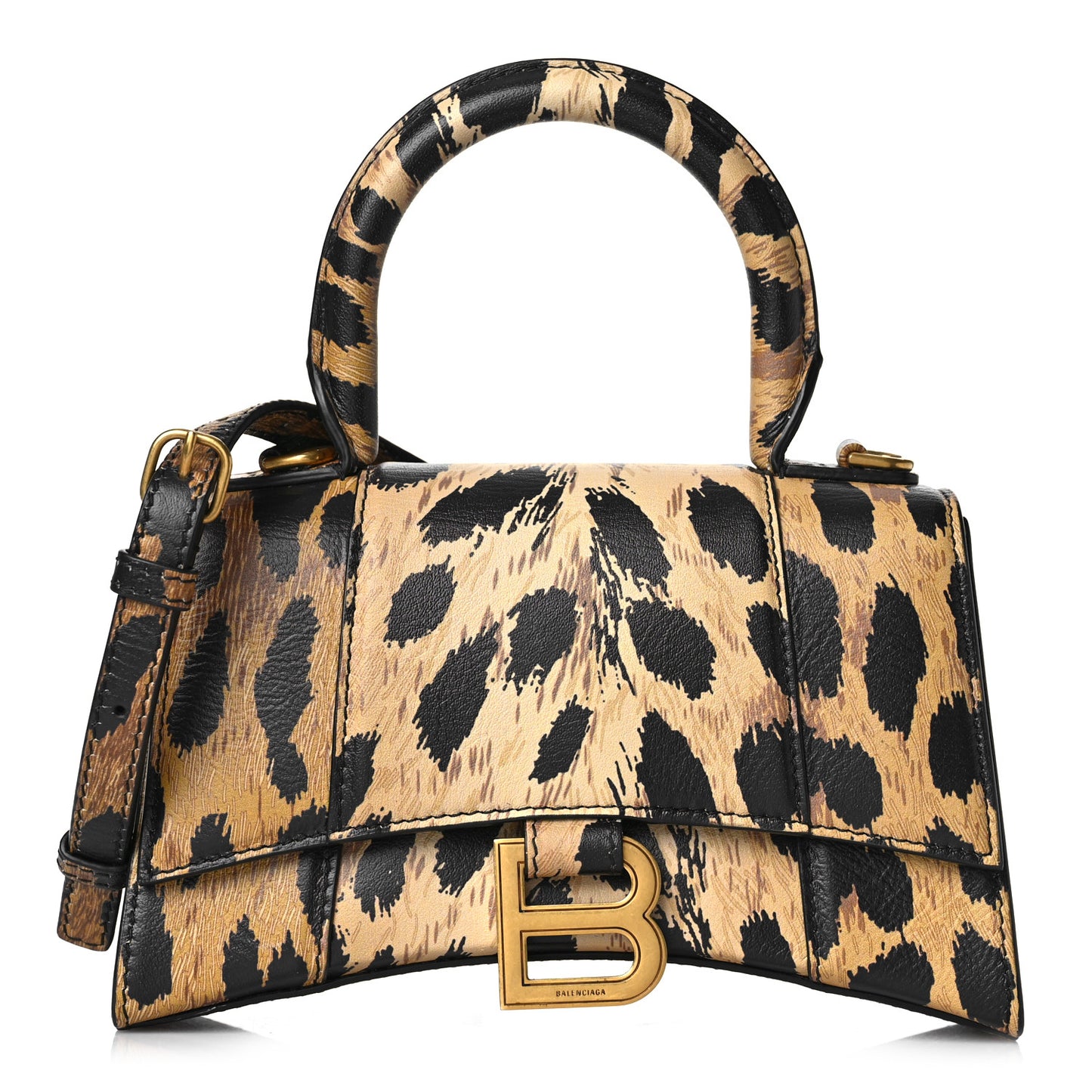Smooth Calfskin Leopard Print Hourglass Top Handle Bag XS Beige