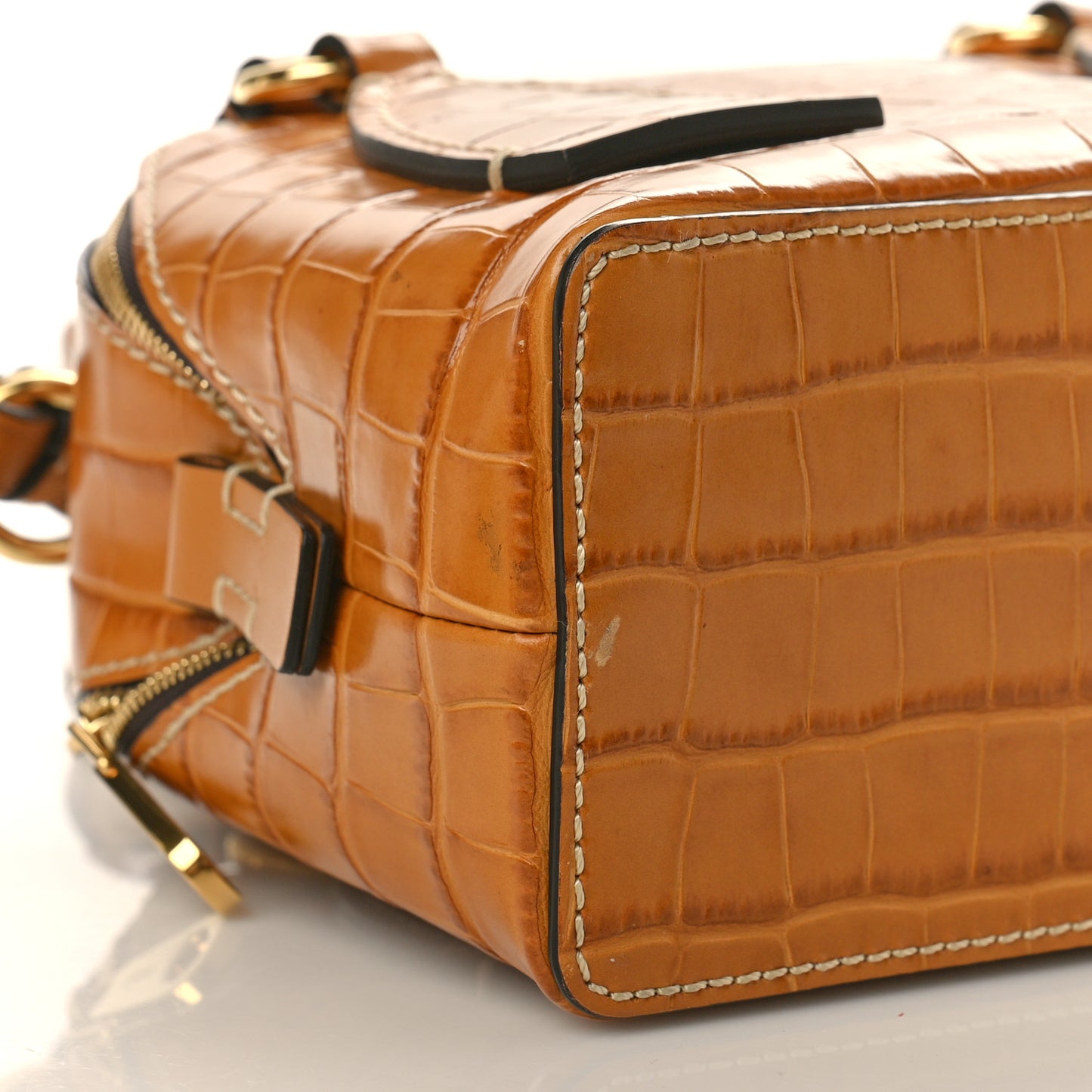 Calfskin Crocodile Embossed Small Daria Autumnal Brown