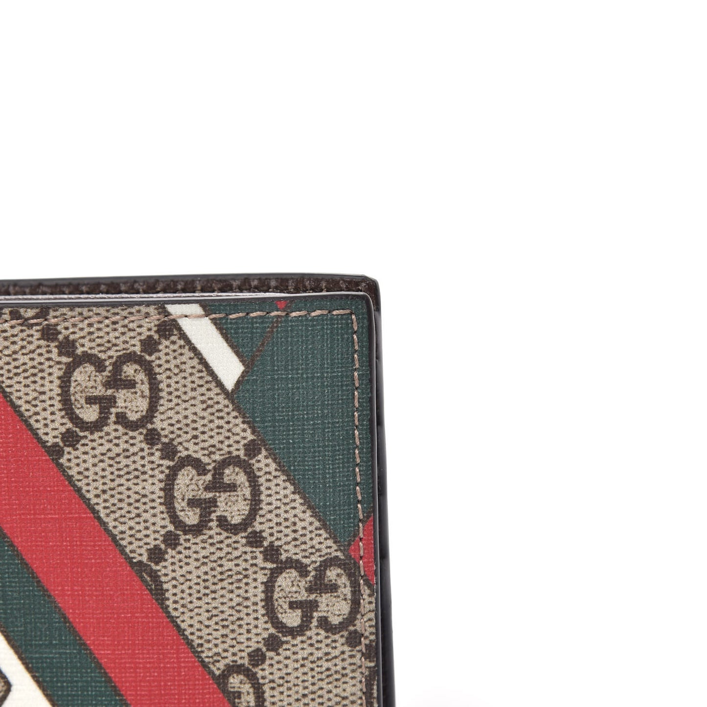 GG Supreme Monogram Chevron Bi-Fold Wallet Beige Green Red New Acero