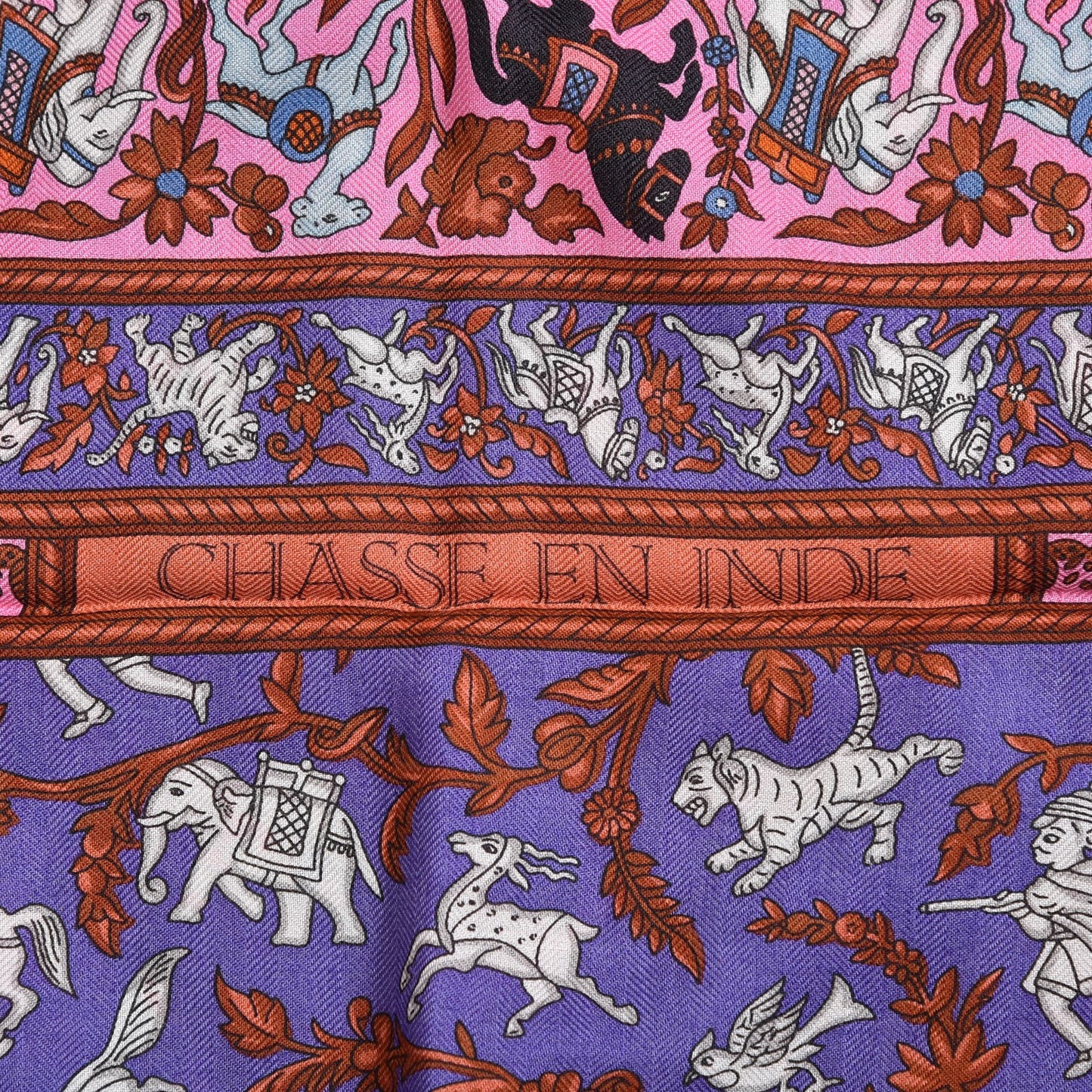 Cashmere Silk Chasse En Inde Shawl 140 Rose Bonbon Lavende Gris