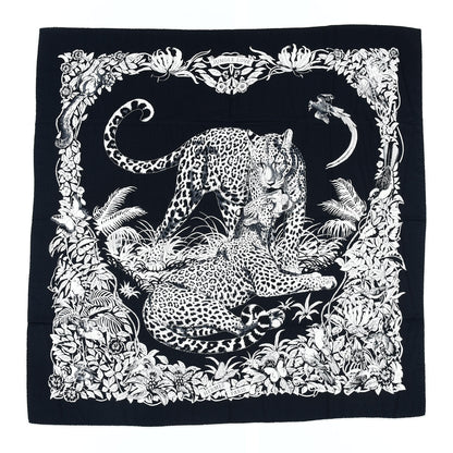 Hermes Cashmere Silk Jungle Love Tattoo Shawl 140 Bleu Black White 1 of 7