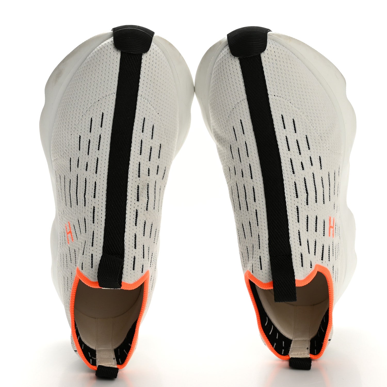 Hermes Technical Canvas Goatskin Womens Eclair Sneakers 37.5 White Orange 2 of 10