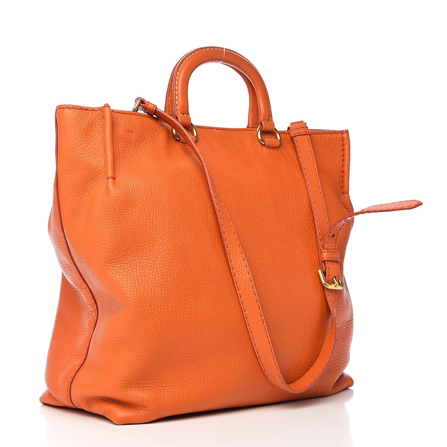 Prada Vitello Daino Logo Shopping Tote Papaya 3 of 14