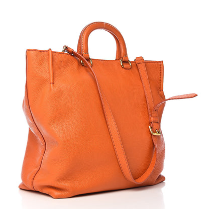 Prada Vitello Daino Logo Shopping Tote Papaya 3 of 14