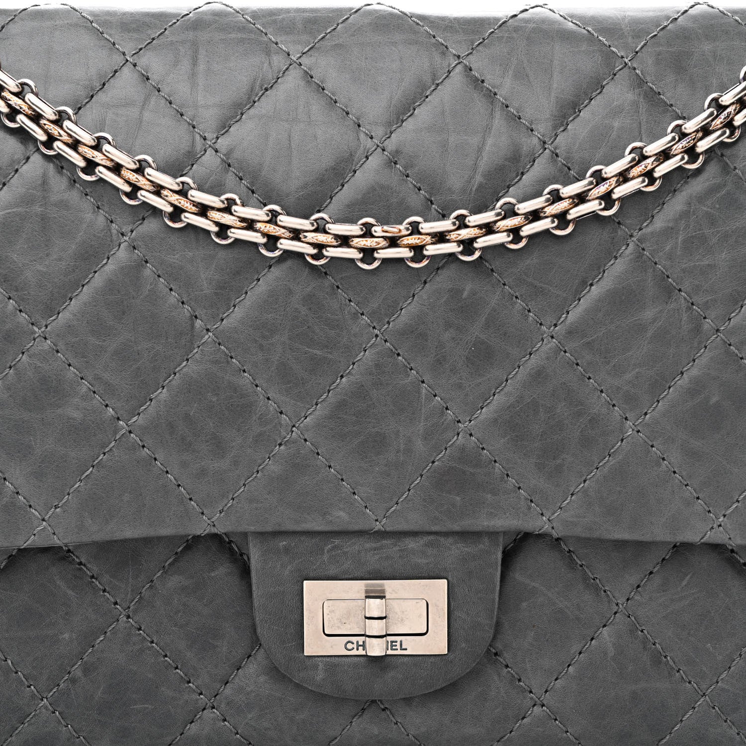 Chanel Aged Calfskin Quilted 50th Anniversary 2.55 Reissue Flap 226 Grey 9 of 15