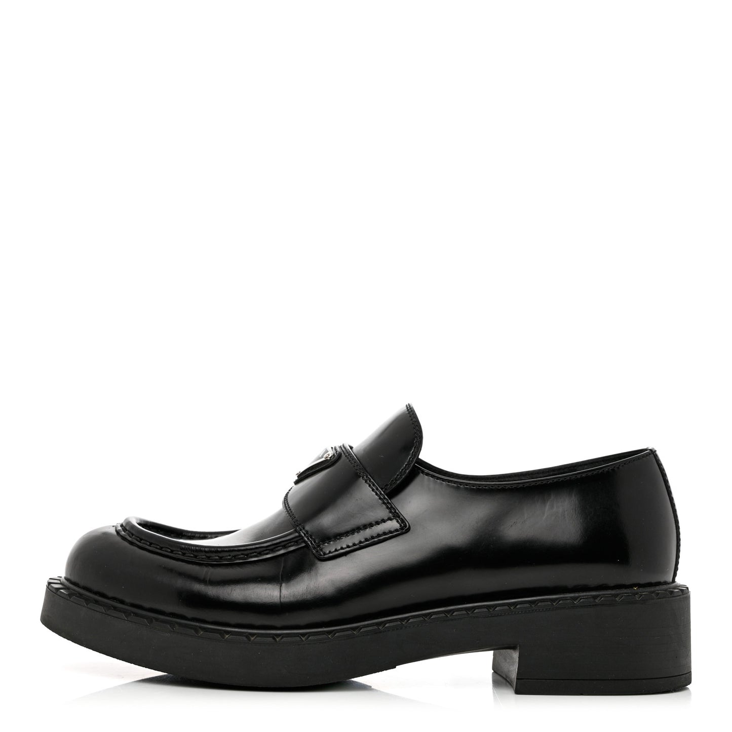 Spazzolato Metal Triangle Logo 50mm Loafers 40.5 Black