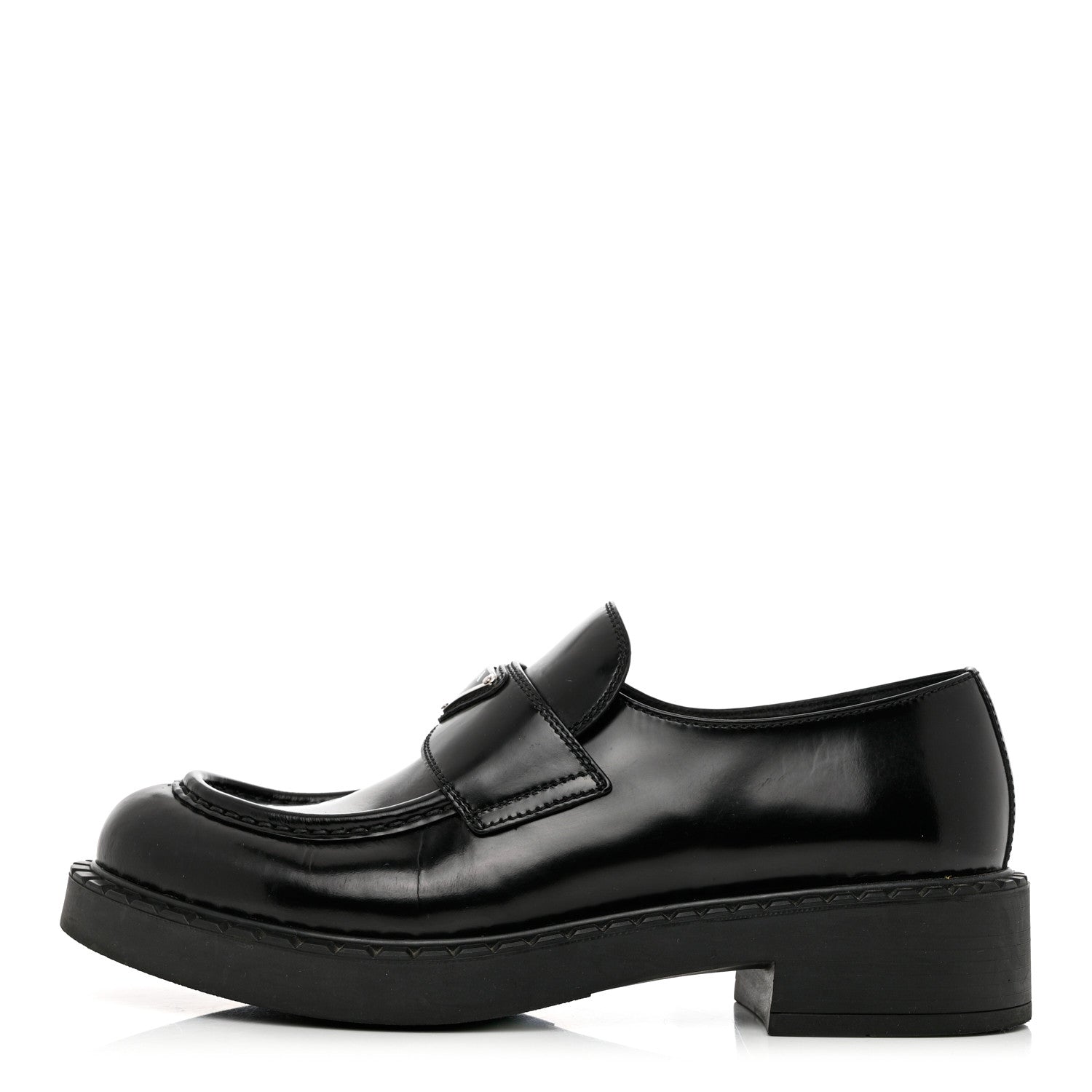 Prada Spazzolato Metal Triangle Logo 50mm Loafers 40.5 Black 1 of 12
