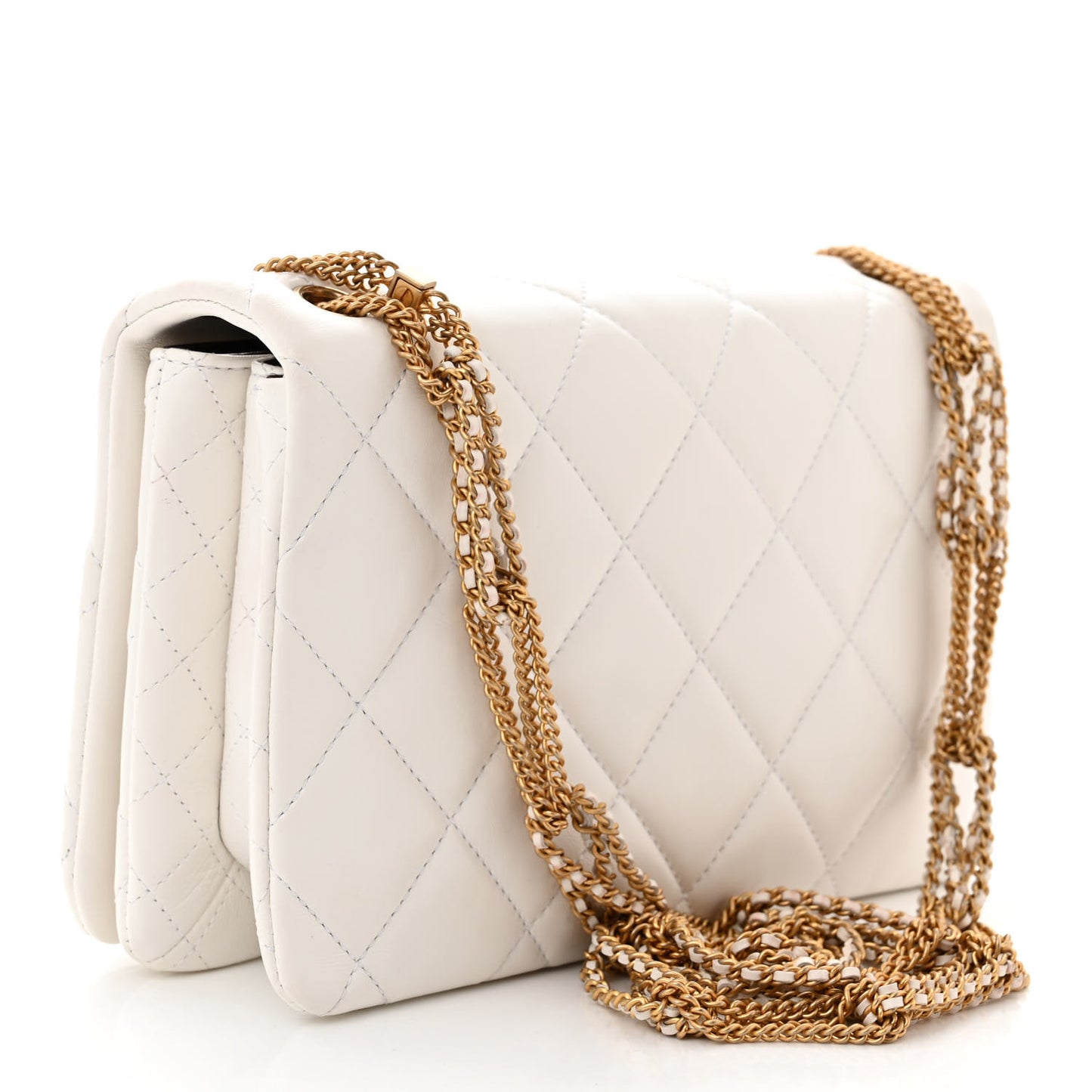 Lambskin Quilted On And On Small Chain Flap White