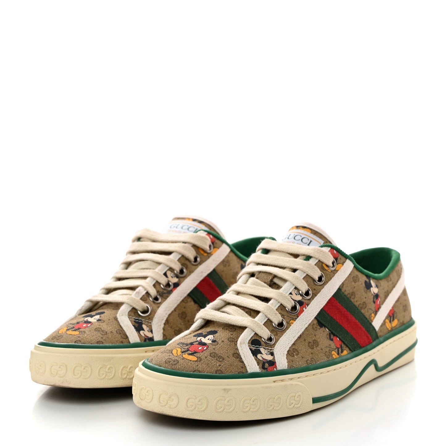 X DISNEY Mini Vintage GG Supreme Monogram Mickey Mouse 1977 Tennis Sneakers 36.5 Beige Multicolor