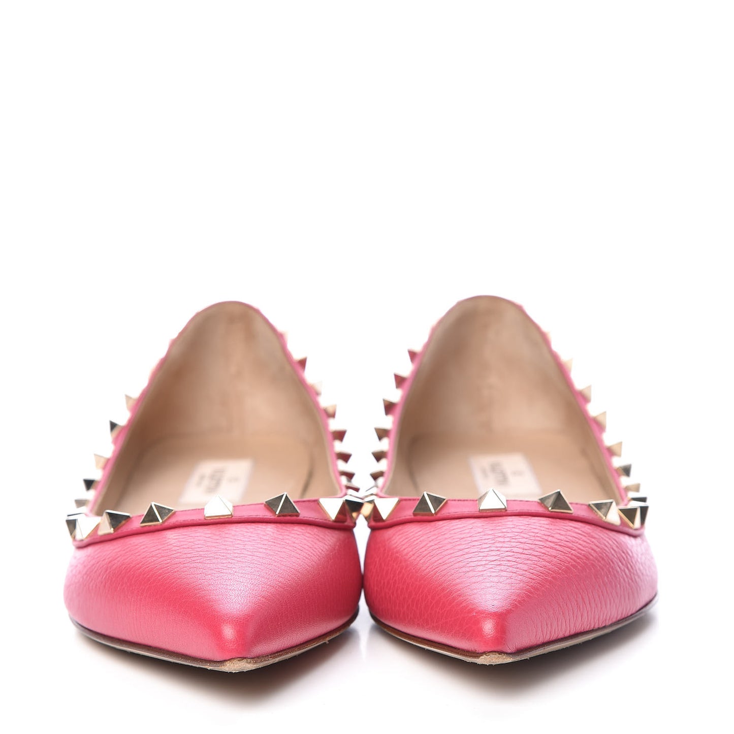 Pebbled Calfskin Rockstud Ballerina Flats 38 Deep Fuxia