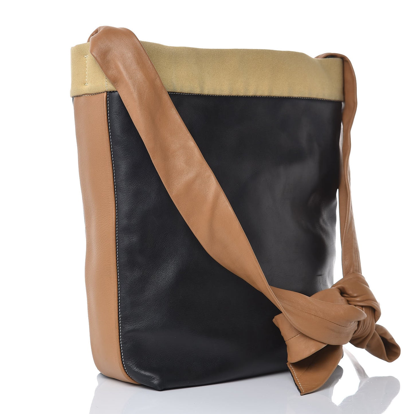 Lambskin Calfskin Band Twisted Cabas Black