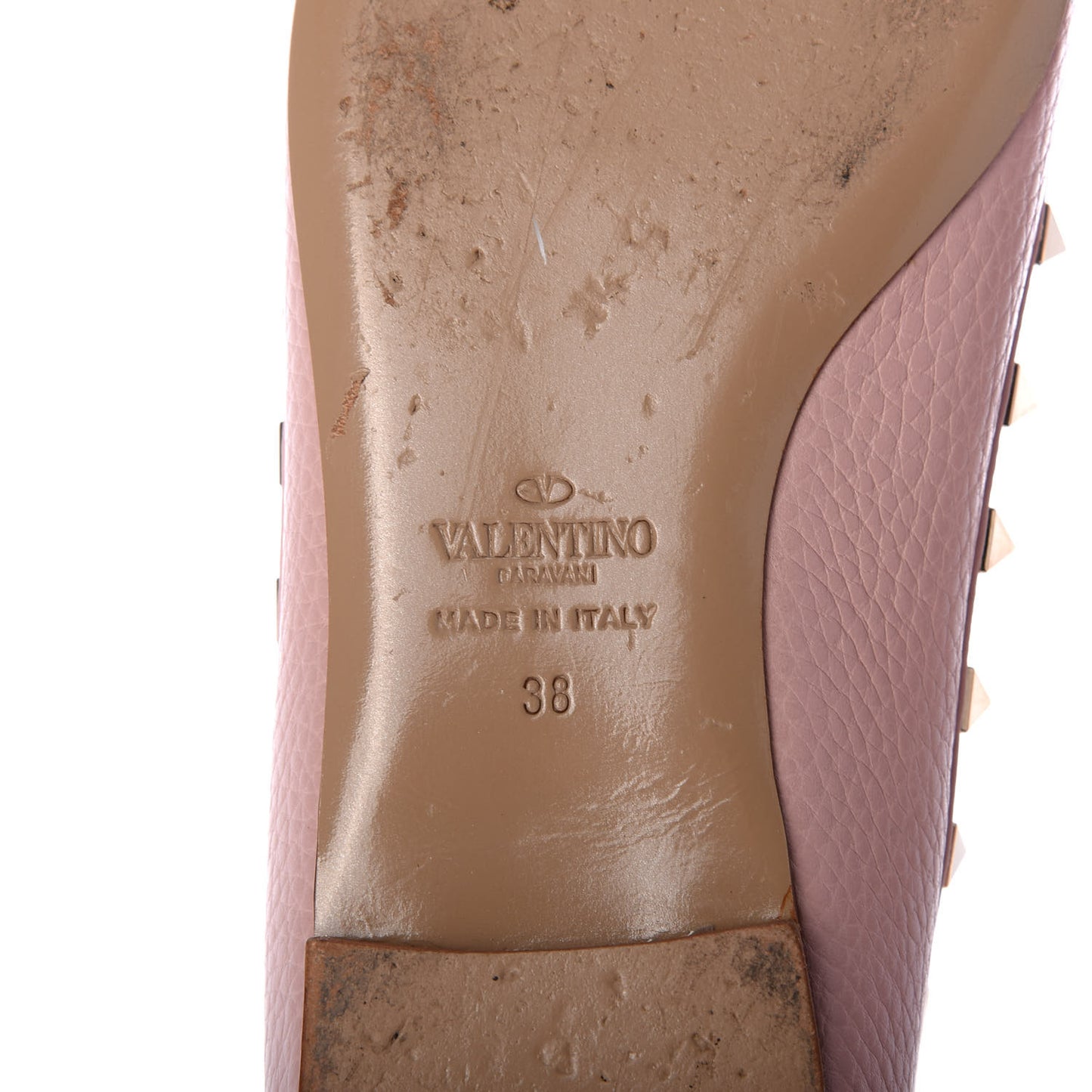 Pebbled Calfskin Rockstud Ballerina Flats 38 Pink