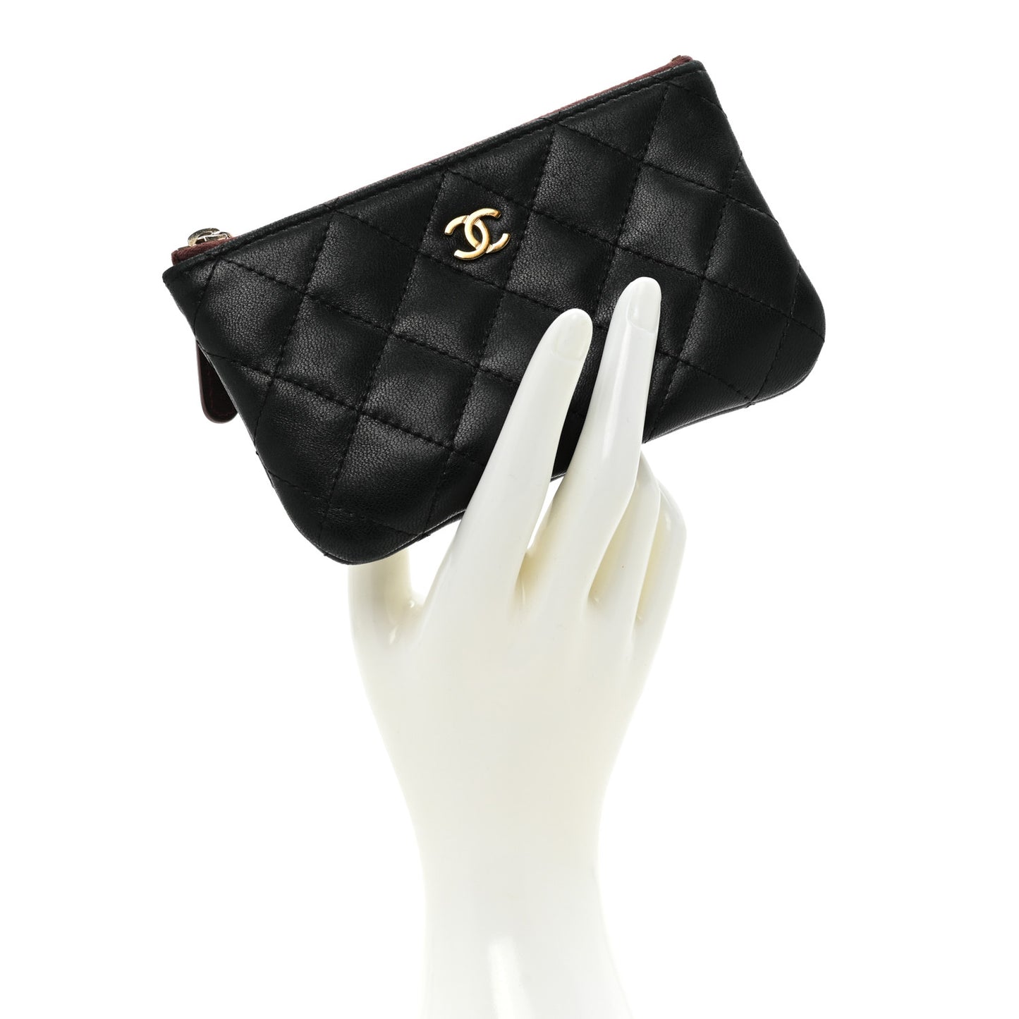 Lambskin Quilted Small Cosmetic Case Black