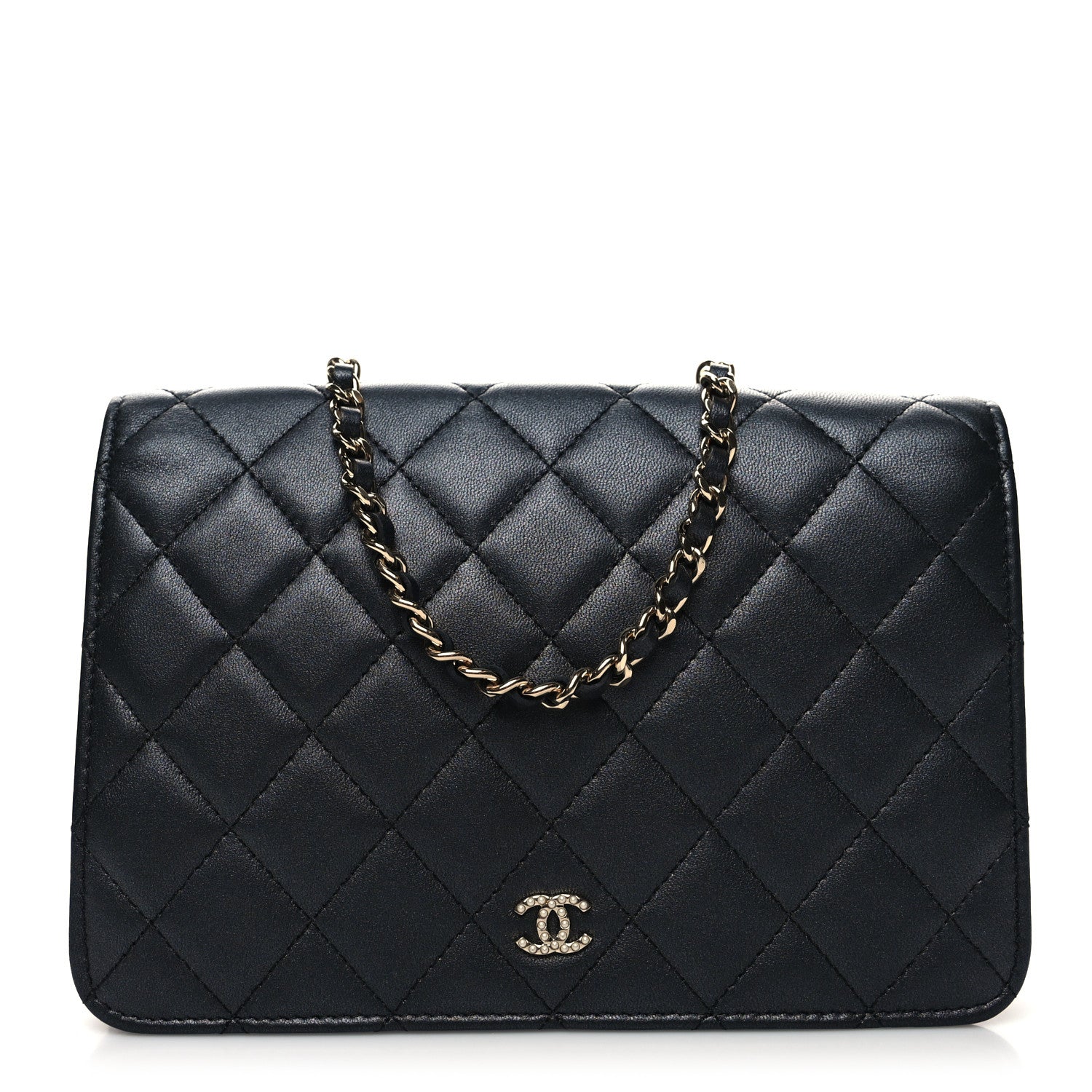 Chanel Iridescent Lambskin Quilted Pearl Wallet On Chain WOC Black 1 of 14
