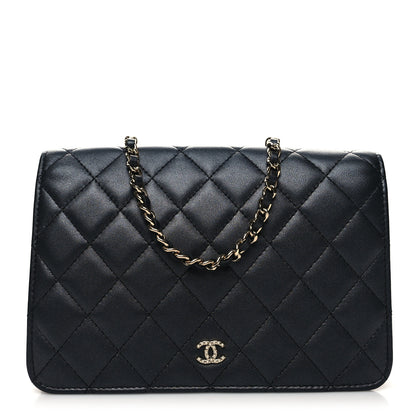 Chanel Iridescent Lambskin Quilted Pearl Wallet On Chain WOC Black 1 of 14