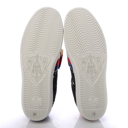 Gucci Lace Crystal Sylvie Web Flower Leaf Womens Ace Sneakers 39 Black Tan Beige 5 of 10