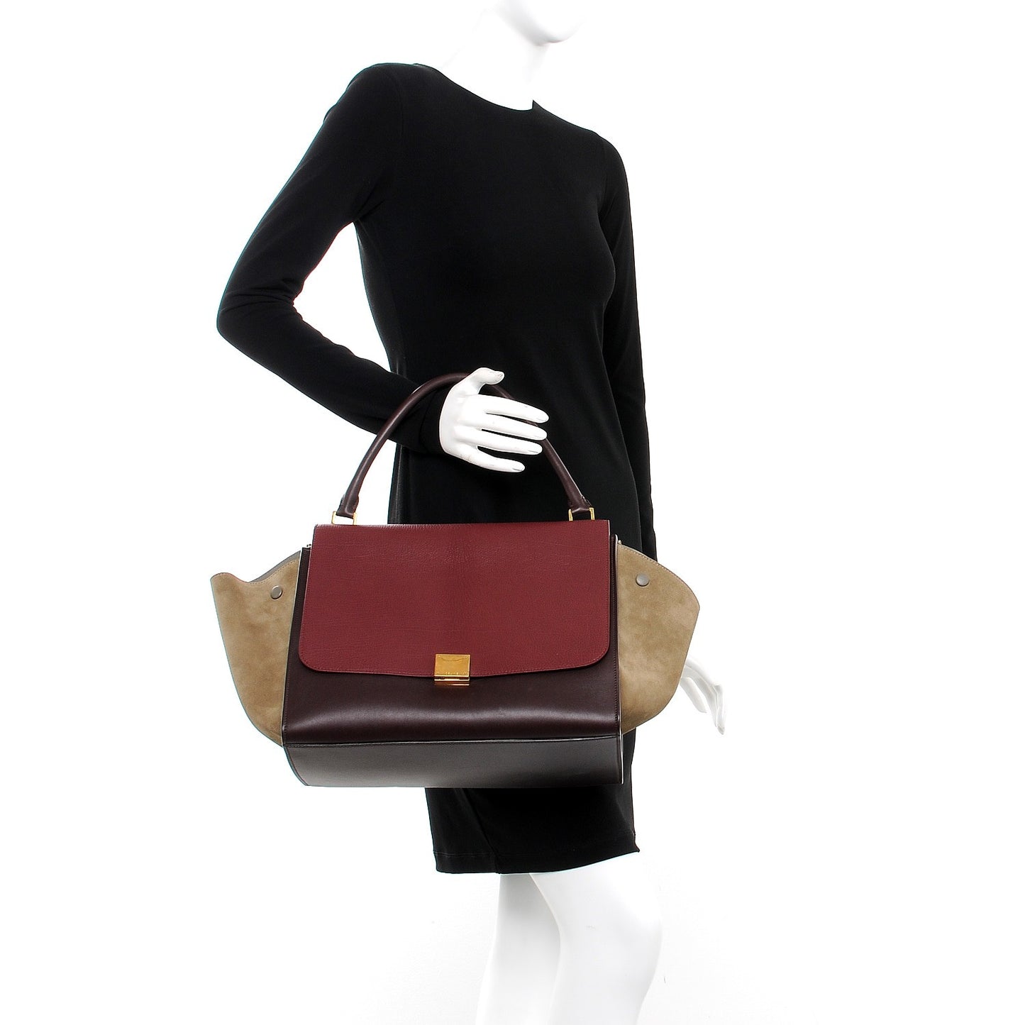 Textured Calfskin Tri-Color Large Trapeze Burgundy