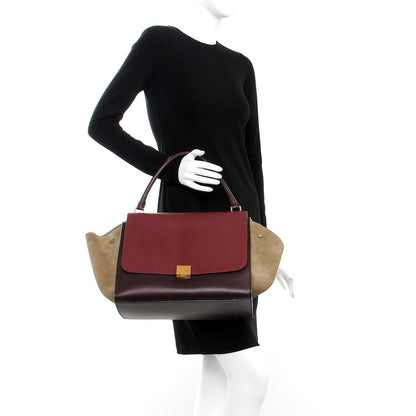 Celine Textured Calfskin Tri-Color Large Trapeze Burgundy 2 of 9